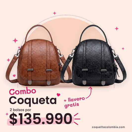 Combo Coqueta 2 bolsos: Cartera Zoe Café + Cartera Zoe Negro
