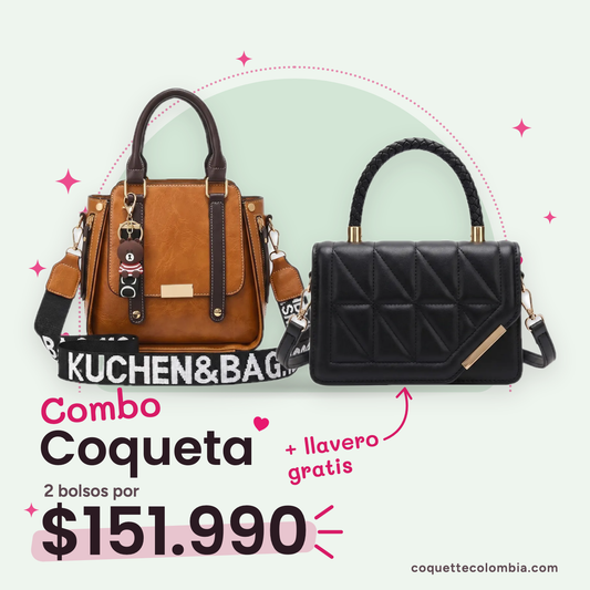 Combo Coqueta 2 bolsos: Cartera Martina Miel + Cartera Beatriz Negro