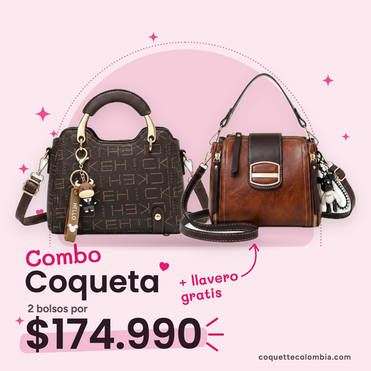 Combo Coqueta 2 bolsos: Cartera Abby Café + Cartera Simona Café