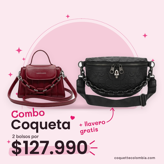 Combo Coqueta 2 bolsos: Cartera Amélie Roja + Riñonera Sofía Negra