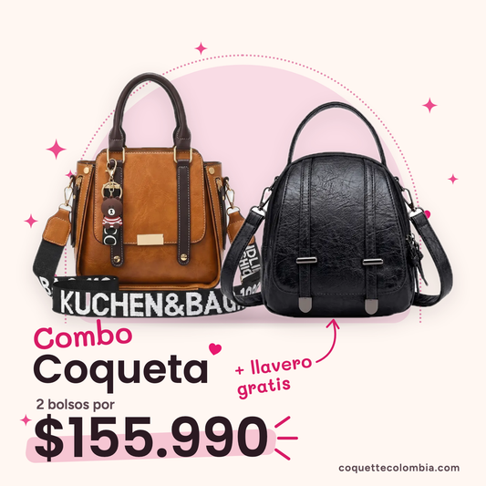 Combo Coqueta 2 bolsos: Cartera Martina Miel + Cartera Zoe Negro