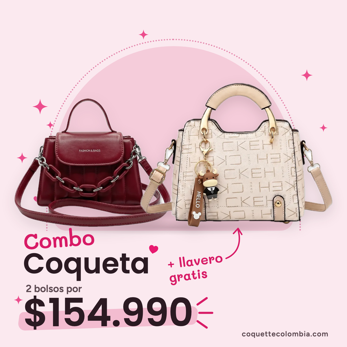 Combo Coqueta 2 bolsos: Cartera Amélie Roja + Cartera Abby Beige/Crema