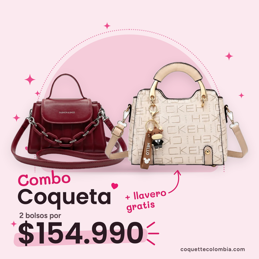 Combo Coqueta 2 bolsos: Cartera Amélie Roja + Cartera Abby Beige/Crema