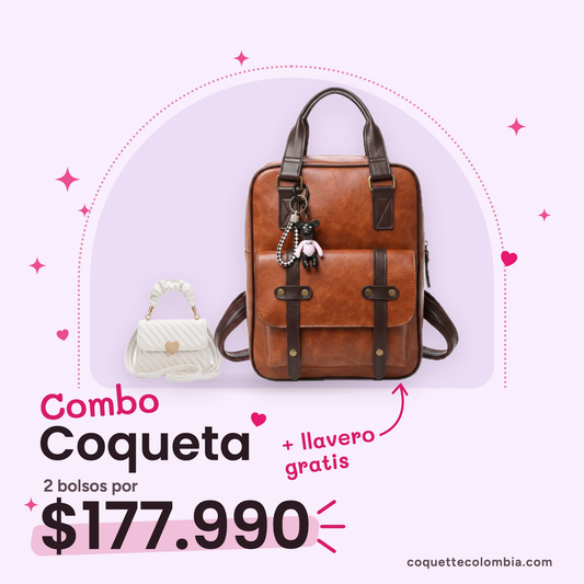Combo Coqueta 2 bolsos: Cartera Arabella Blanco + Morral Ariel Miel