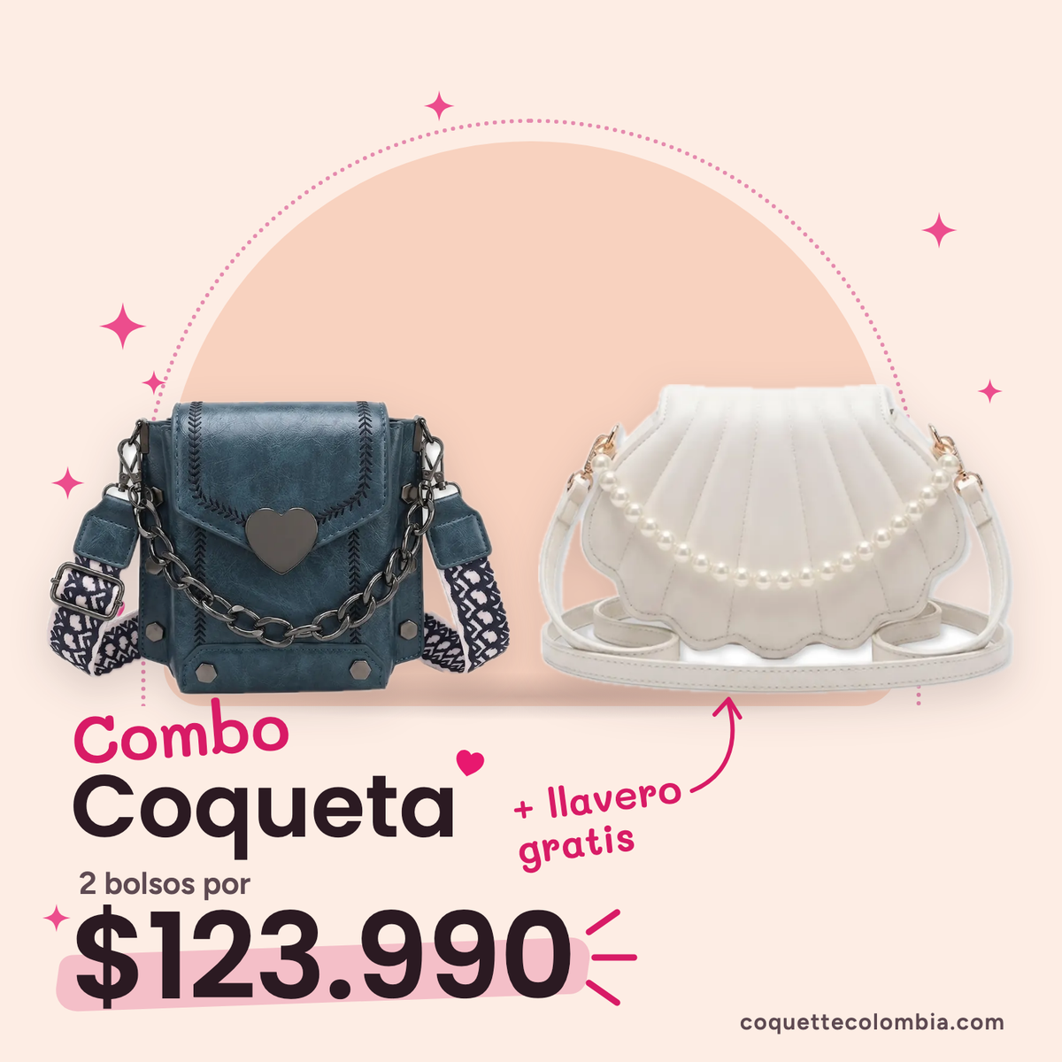 Combo Coqueta 2 bolsos: Cartera Benedetta Azul + Cartera Luciana Blanco