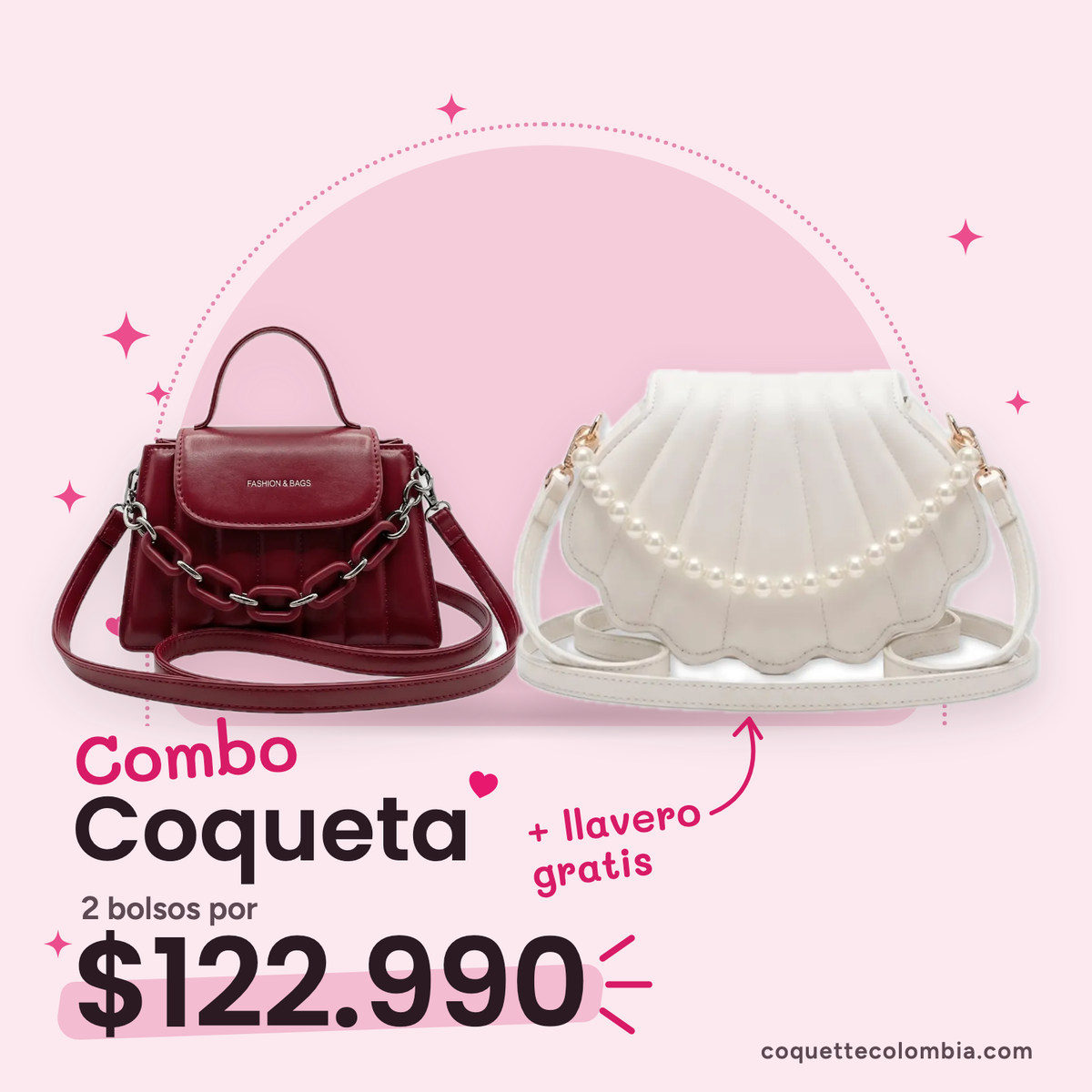 Combo Coqueta 2 bolsos: Cartera Amélie Roja + Cartera Luciana Blanco