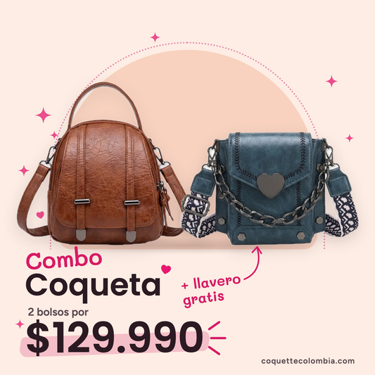 Combo Coqueta 2 bolsos: Cartera Zoe Café + Cartera Benedetta Azul