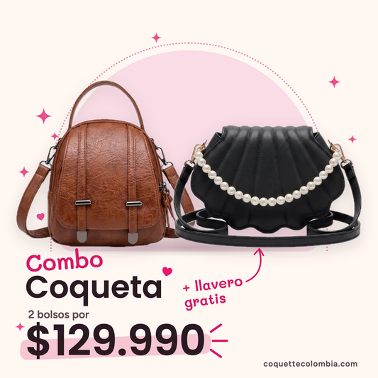 Combo Coqueta 2 bolsos: Cartera Zoe Café + Cartera Luciana Negro
