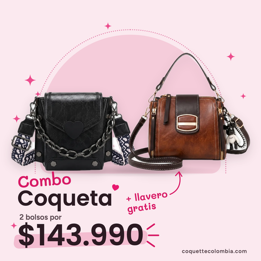 Combo Coqueta 2 bolsos: Cartera Benedetta Negro + Cartera Simona Café