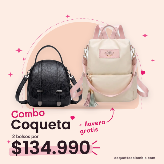 Combo Coqueta 2 bolsos: Cartera Zoe Negro + Morral Alina Blanco