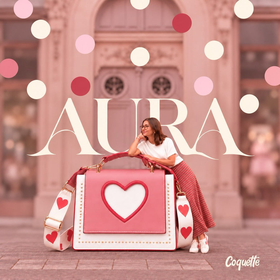 Bolso Aura rosado y blanco con corazón, de Coquette